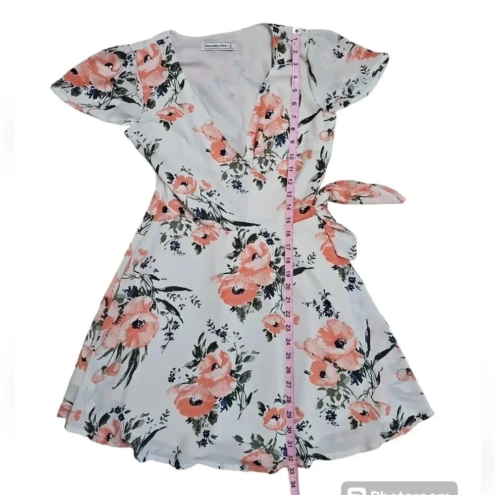 Abercrombie & Fitch S Wrap Mini Dress Coral Floral Flutter Sleeve Statement Y2K - Picture 8 of 8